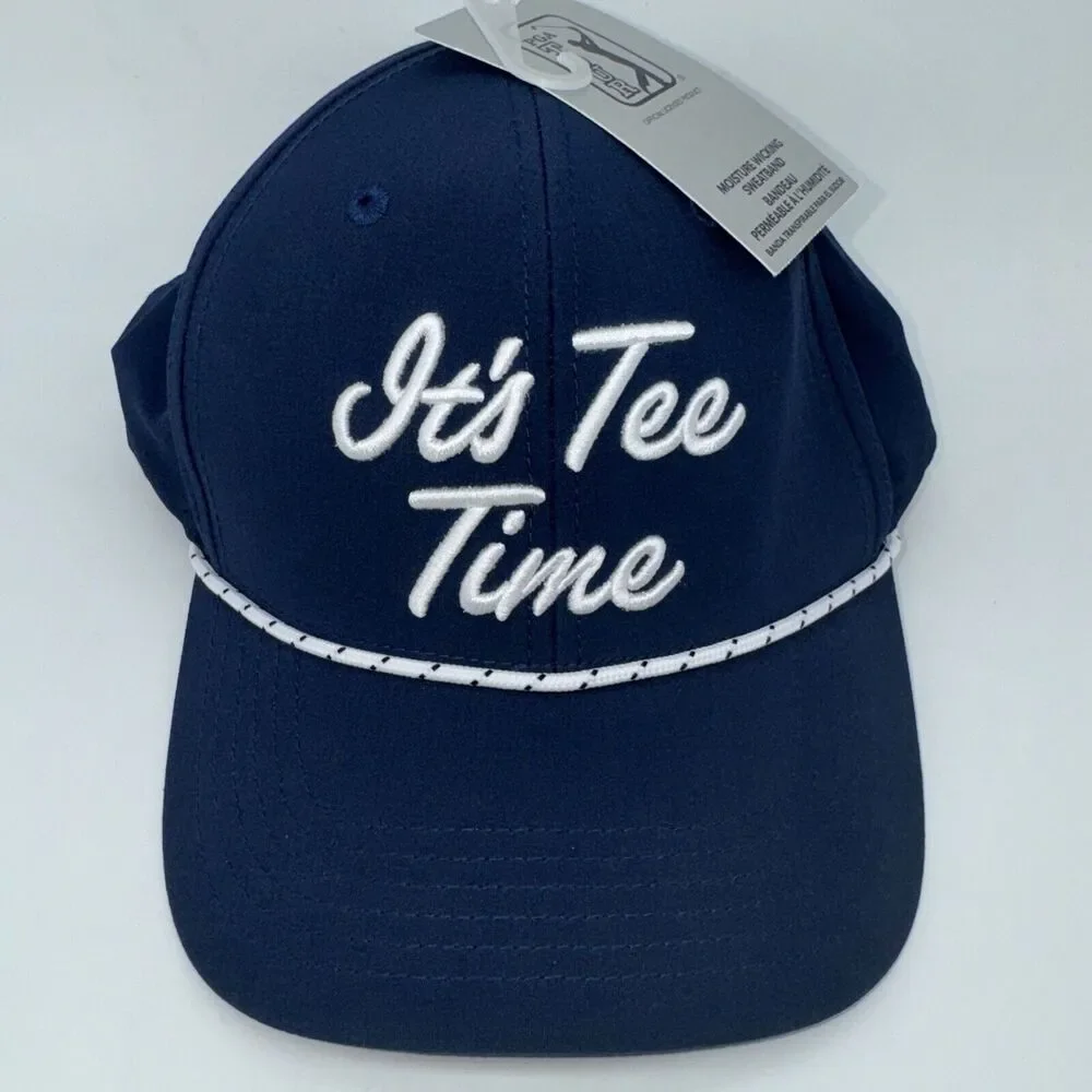 NEW PGA Tour It's Tee Time Script SnapBack Golf Hat Cap Blue Moisture‎ Wicking